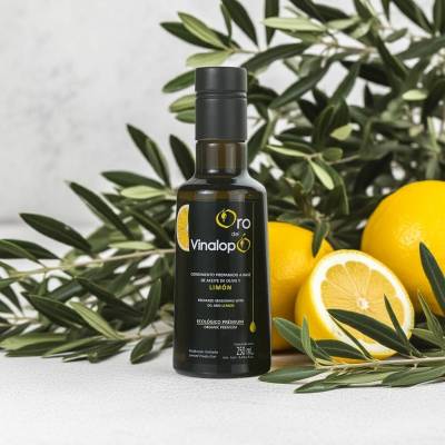 Ekologiczna oliwa z oliwek z cytryną Extra Virgin ORO DEL VINALOPÓ w ciemnej butelce 0,25L