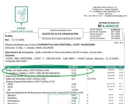 Oliwa z oliwek Extra Virgin ORO DEL VINALOPÓ w ciemnej butelce 0,5l