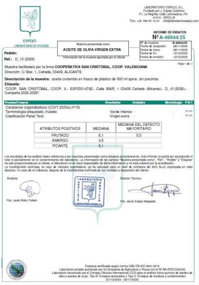 Oliwa z oliwek Extra Virgin ORO DEL VINALOPÓ w ciemnej butelce 0,5l