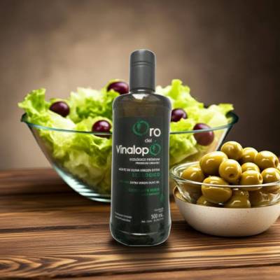 Ekologiczna zielona oliwa z oliwek Extra Virgin ORO DEL VINALOPÓ verde w ciemnej butelce 0,5L