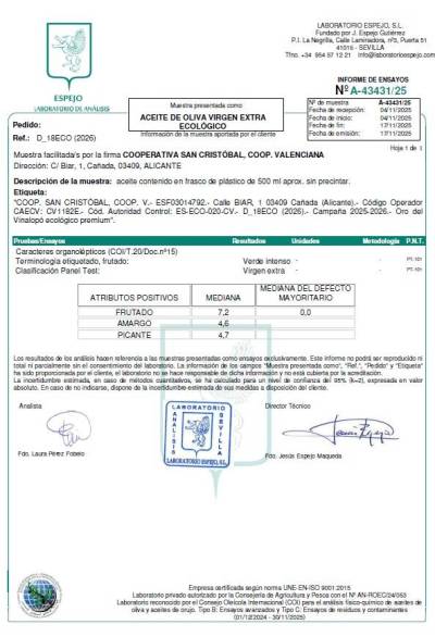 Ekologiczna zielona oliwa z oliwek Extra Virgin ORO DEL VINALOPÓ verde w ciemnej butelce 0,5L