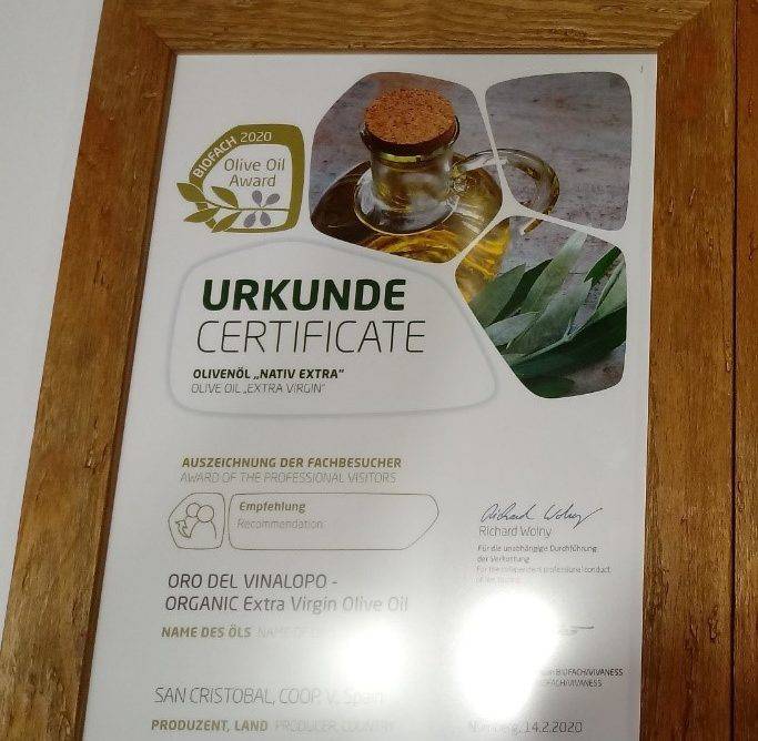 Oro del Vinalop&oacute; verde nagrodzona na targach Biofach